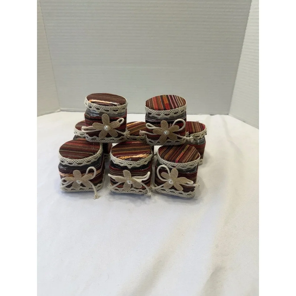 Set of 10 Decorative plastic Jars with Fabric Lids and Embellishments‎